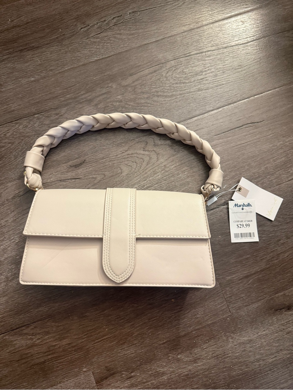 Braided Handle Cream Shoulder Bag - Moda Luxe